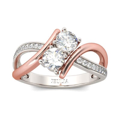 Jeulia Two Stone Crossover Round Cut Sterling Silver Ring