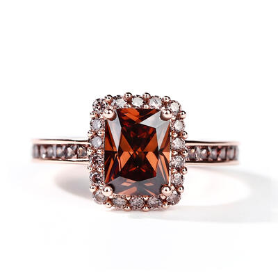 Jeulia "Delicious Coffee" Halo Emerald Cut Sterling Silver Ring