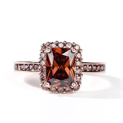 Jeulia "Delicious Coffee" Halo Emerald Cut Sterling Silver Ring