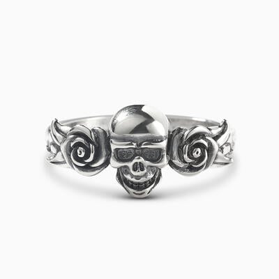 Jeulia "Rose Flower" Skull Sterling Silver Ring