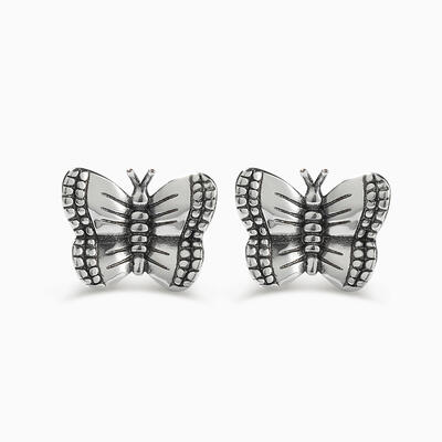Jeulia Pendientes de botón de adorable mariposa de plata de ley