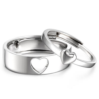 Jeulia Anillos de parejas con diseño corazón plata de ley ajustable