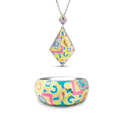 Jeulia "Math Game" Enamel Sterling Silver Jewelry Set