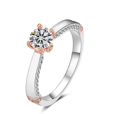 Jeulia Four Prongs Two Tone Engagement Ring Sterling Silver