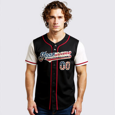Custom Black Cream USA Flag Baseball Jersey Custom Number and Logo for Games Practices and Fan Use