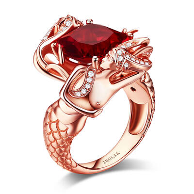 Jeulia Romantic Rose Gold Tone Cushion Cut Sterling Silver Mermaid Ring