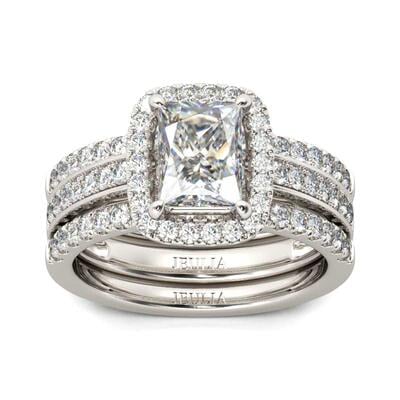 Jeulia Halo Radiant Cut Sterling Silver Enhancer Ring Set