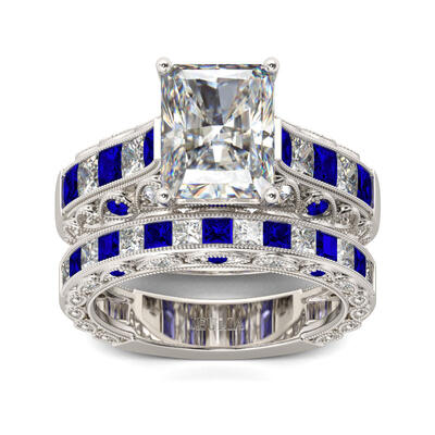 Jeulia Art Deco Radiant Cut Sterling Silver Ring Set