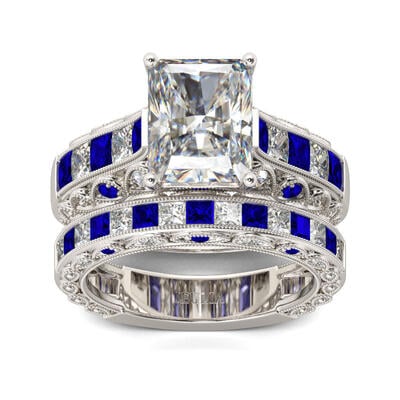 Jeulia Conjunto De Anillos Con Arte Adorno De Talla Radiante En Plata De Ley