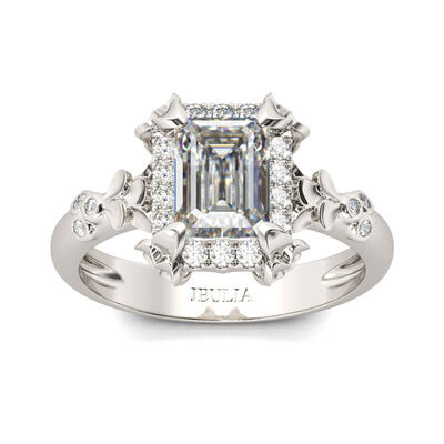 Jeulia Flower Emerald Cut Sterling Silver Ring