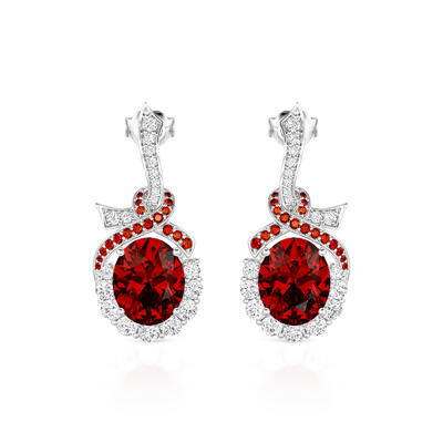 Jeulia Red Ribbon Wrapped Oval Cut Earrings Sterling Silver