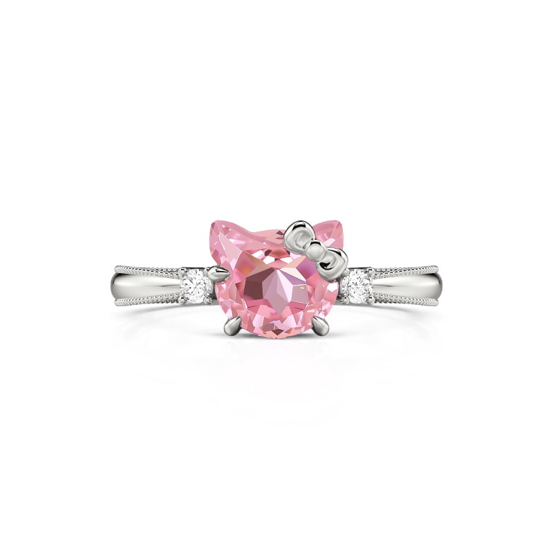 Jeulia Petland Milgrain Minimalist Pink Cat Engagement Ring
