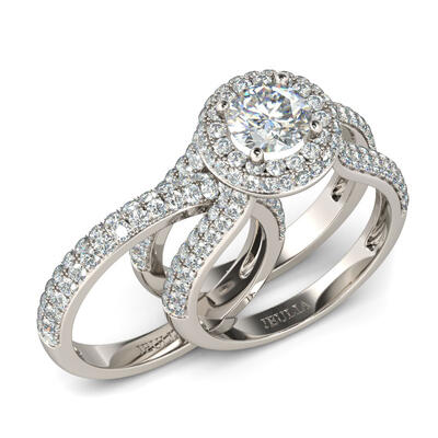 Jeulia Interchangeable Halo Round Cut Sterling Silver Ring Set