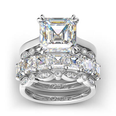 Jeulia 4PC Asscher Cut Sterling Silver Ring Set