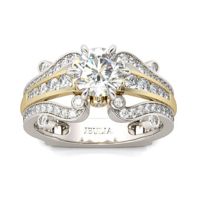 Jeulia Two Tone Round Cut Sterling Silver Ring