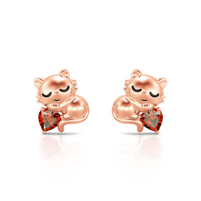 Jeulia Hug Me "Sweet Sleeping Cat" Heart Cut Sterling Silver Earrings