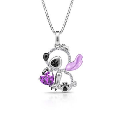 Jeulia Hug Me "Little Monster" Heart Cut Purple Ear Personalized Sterling Silver Necklace