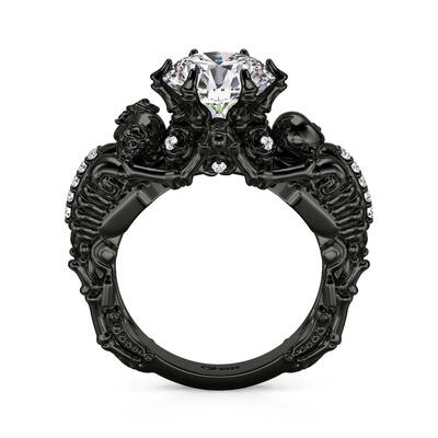 Jeulia Gothic Elegance Black Skull Ring Sterling Silver