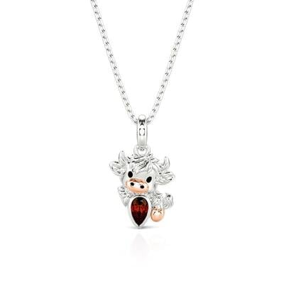 Jeulia Cute Highland Cow Magnetic Necklace With Birthstone