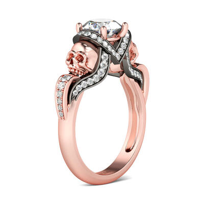 Jeulia Unique Round Cut Sterling Silver Skull Ring