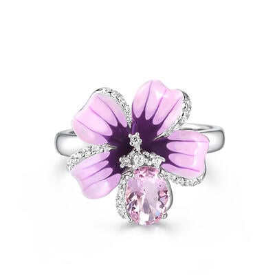 Jeulia "Nature's Beauty" Flower Enamel Sterling Silver Ring