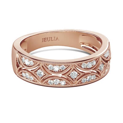 Jeulia Milgrain Round Cut Sterling Silver Women's Band