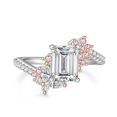 Jeulia Anillo de Mariposa Flor con Diseño de Desvío de Corte Esmeralda en Plata Esterlina