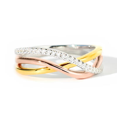 Jeulia Tricolor Twist Women's Wedding Band Sterling Silver