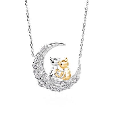 Jeulia Luna Astra Two Tone Cat and Moon Necklace