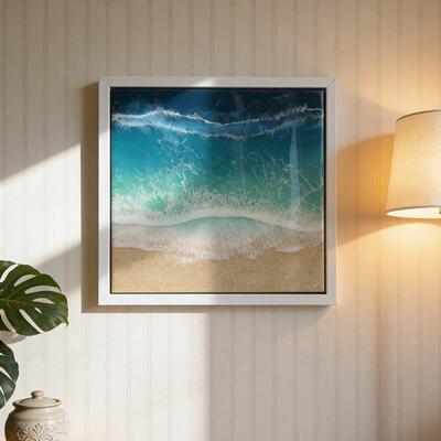 Vibrant Ocean-Themed Resin Art - Beach Waves & Sand Wall Decor   