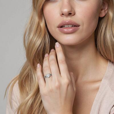 "Fluttering Heart" Heart Cut Halo Engagement Ring