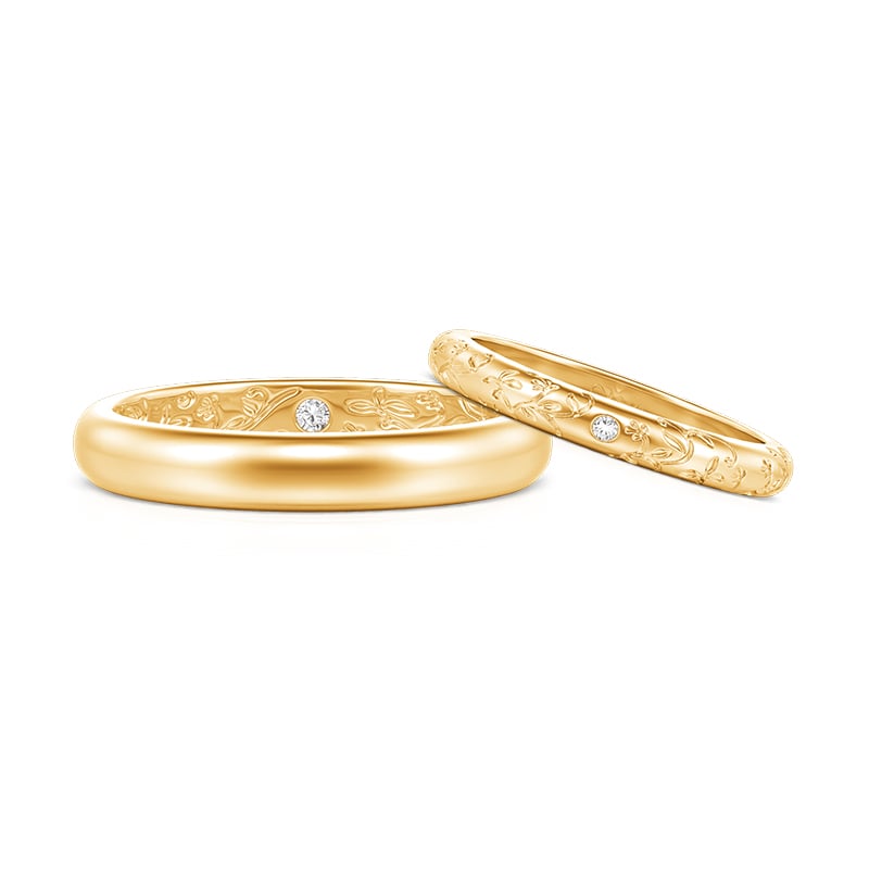 Jeulia Custom Vine Engraved Couple Ring Set 10K/14K/18K Gold & Platinum