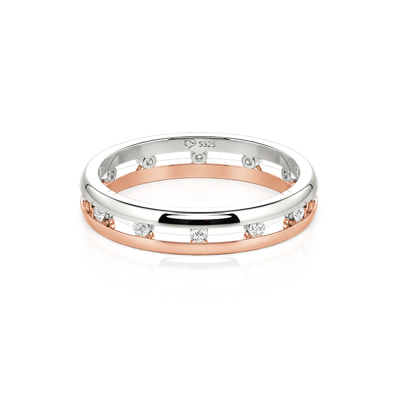 Jeulia Bague de Mariage Double Bande Bicolore pour Femme avec Pierre