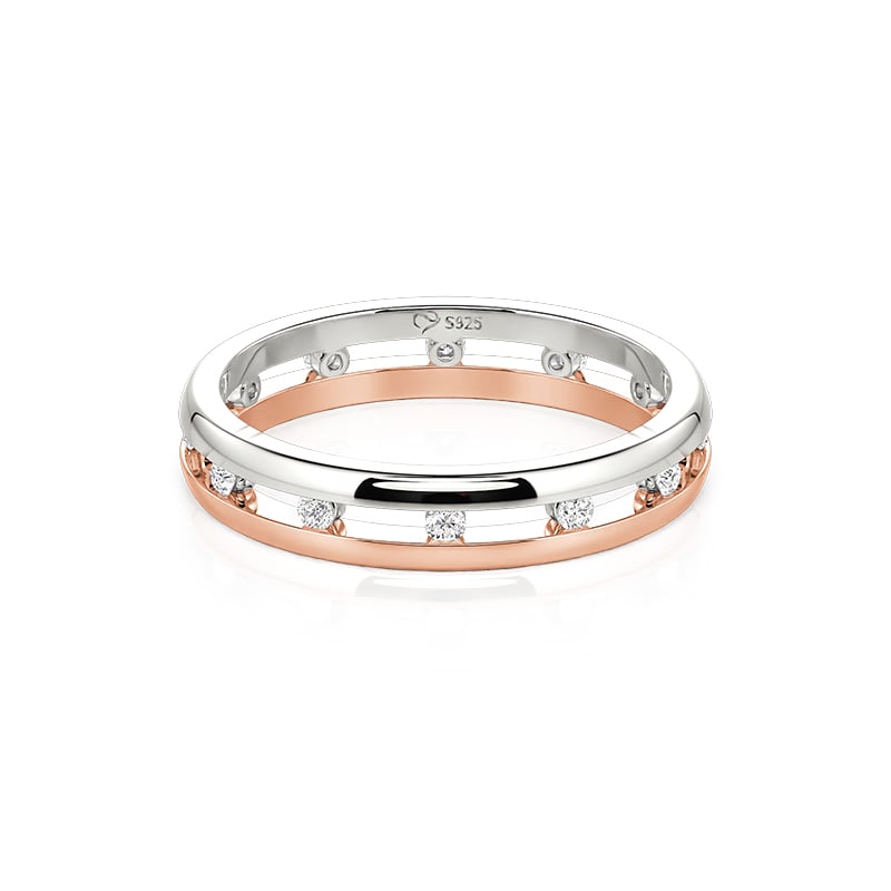 Jeulia Bague de Mariage Double Bande Bicolore pour Femme avec Pierre