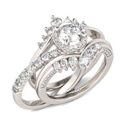 Jeulia Interchangeable Halo Round Cut Sterling Silver Ring Set