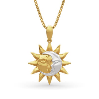 Jeulia "Sun ＆ Moon" Two Tone Design Sterling Silver Necklace
