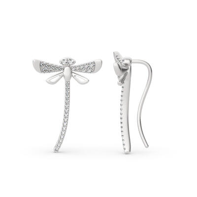Jeulia "Life & Vitality" Dragonfly Sterling Silver Climber Earrings