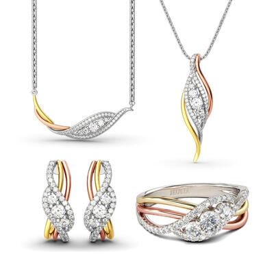 Jeulia Tri-Tone Round Cut Sterling Silver Jewelry Set