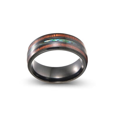Jeulia Anillo Hombre Negro Simple de Madera Koa Acero Titanio