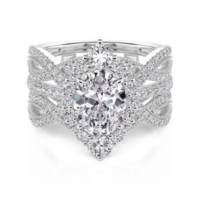 Jeulia Vintage Halo Interchangeable Bridal Ring Set with Twist Band Sterling Silver