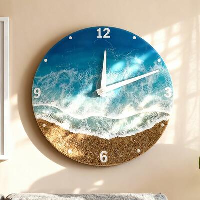 Artisanal Coastal Resin Clock - Waves & Sand Ocean-Inspired Timepiece