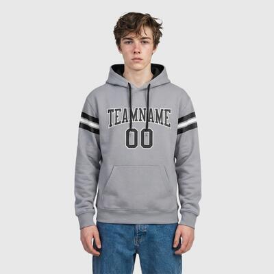 Custom Stitched Gray Football Pullover Sweatshirt Hoodie Ideal for Sports Comfortable Soft Personalized Team Name