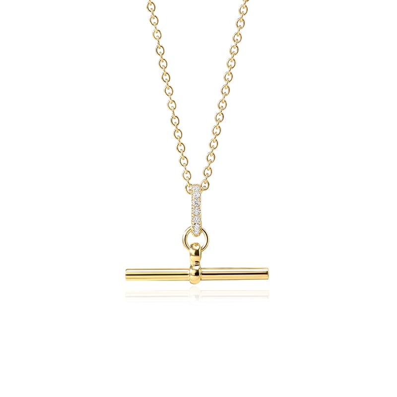Jeulia "Andy" Style Classic Gold Single Pave T-Bar Necklace