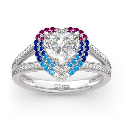 Jeulia Double Halo Heart Cut Sterling Silver Ring