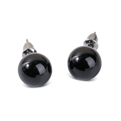 Jeulia "Believe in Yourself" Round Natural Black Agate Stud Earrings