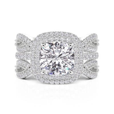 Jeulia Double Halo Inset Wedding Ring Set Sterling Silver