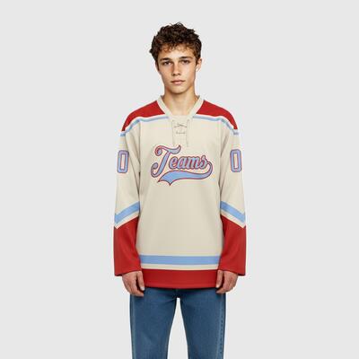 Custom Cream Hockey Lace Neck Breathable Blend Team Jersey