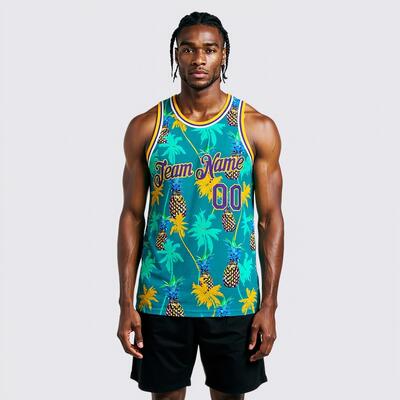 Custom Kelly Green Purple-Gold 3D Pattern Hawaii Palm Trees Pineapples Authentic Basketball Jersey