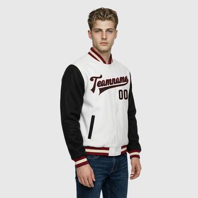 Custom Classic Black-White Full-Snap Two Tone Letterman Jacket – Ideal for Fashion Industry Pop-Ups and Casual Networking Mixers