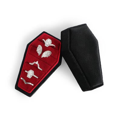 Jeulia Gothic Black Velvet 6-Slot Coffin Ring Box